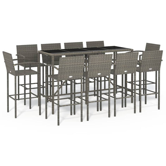 vidaXL Garden Bar Set | Grey | PE Rattan | Large | Footrest | Garden Bar Set