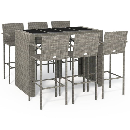 vidaXL 7 Piece Garden Bar Set Grey Poly Rattan