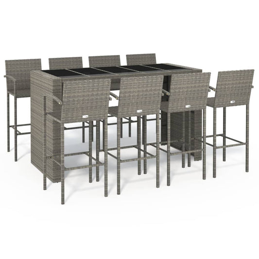 vidaXL Garden Bar Set | Grey | Poly Rattan | Large | Footrest | Bar Table Set