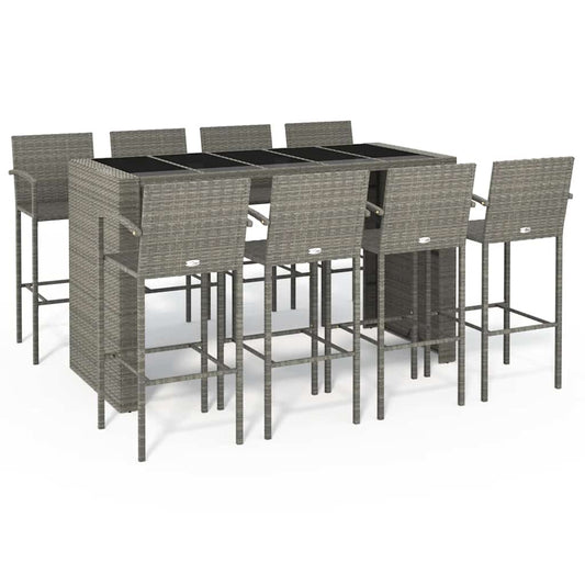 vidaXL 9 Piece Garden Bar Set Grey Poly Rattan