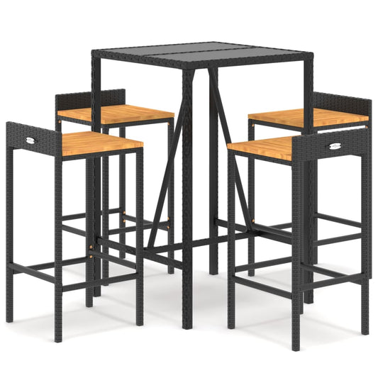 vidaXL 5 Piece Garden Bar Set Black Poly Rattan& Solid Wood Acacia