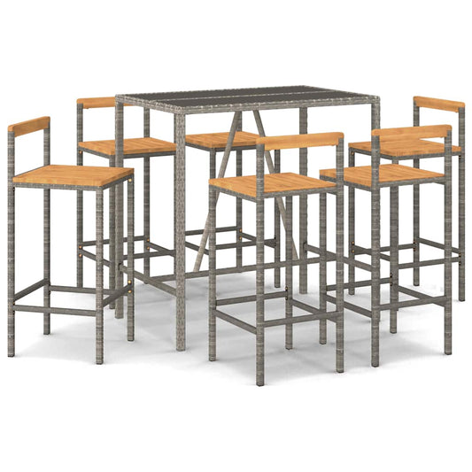 vidaXL 7 Piece Garden Bar Set Grey Poly Rattan& Solid Wood Acacia