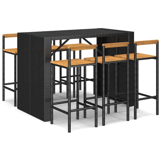 vidaXL 7 Piece Garden Bar Set Black Poly Rattan& Solid Wood Acacia