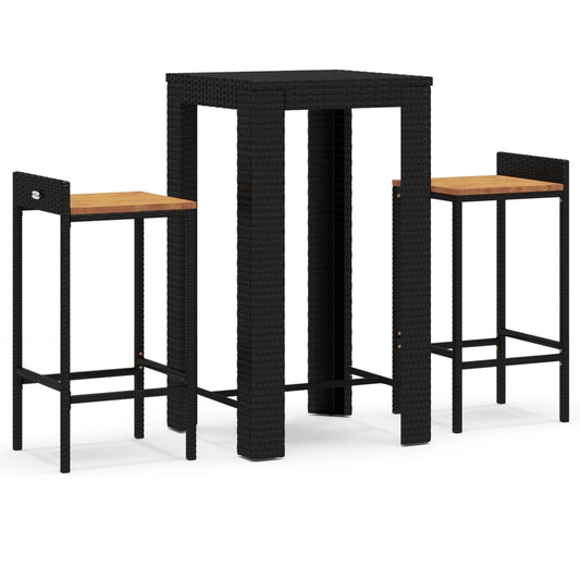 vidaXL 3 Piece Garden Bar Set Black Poly Rattan&Solid Wood Acacia