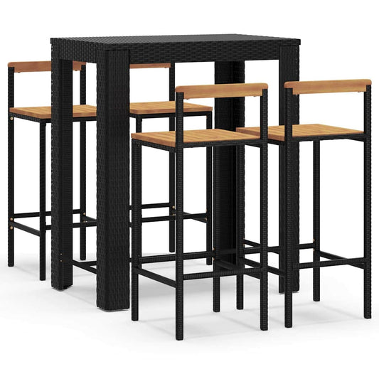 vidaXL 5 Piece Garden Bar Set Black Poly Rattan&Solid Wood Acacia