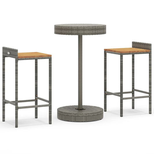 vidaXL 3 Piece Garden Bar Set Grey Poly Rattan&Solid Wood Acacia