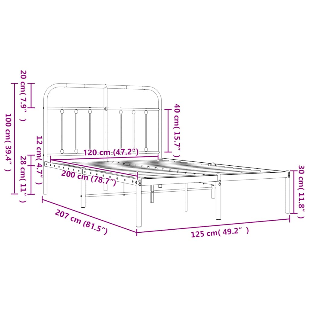 vidaXL Metal Bed Frame without Mattress with Headboard Black 120x200cm