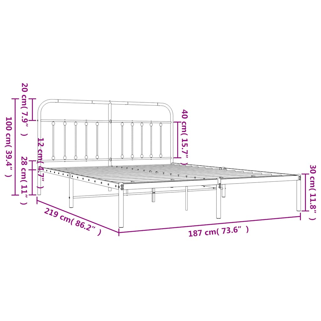 vidaXL Bed Frame | Black | Steel | Double | Durable | Bed Frame | Rectangular