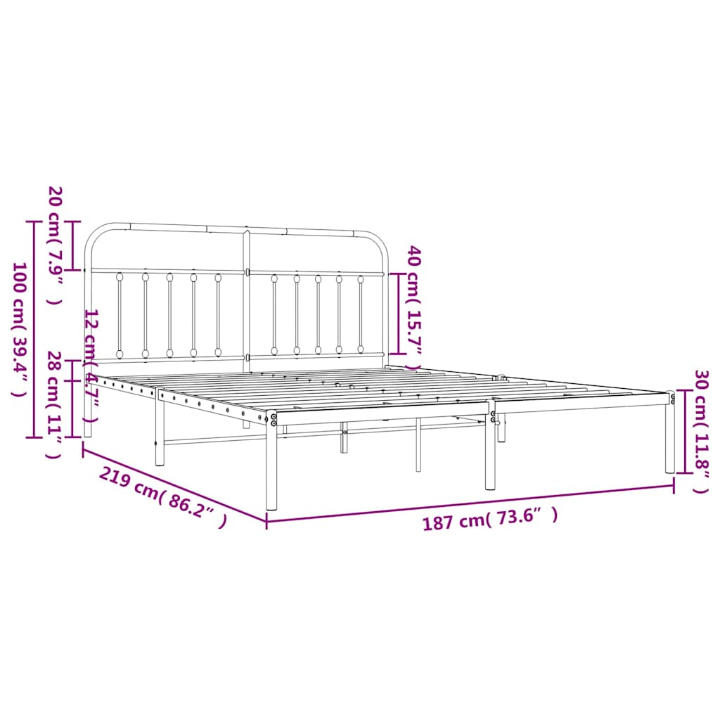 vidaXL Metal Bed Frame without Mattress with Headboard Black 183x213cm