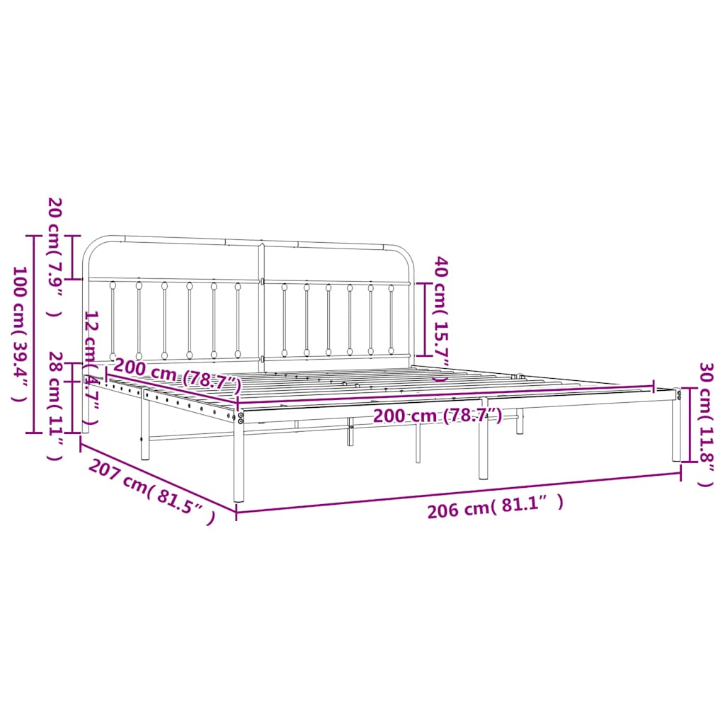 vidaXL Metal Bed Frame without Mattress with Headboard Black 200x200cm