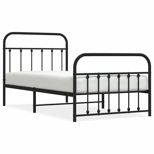 vidaXL Bed Frame | Black | Powder-Coated Steel | Single | Bed Frame