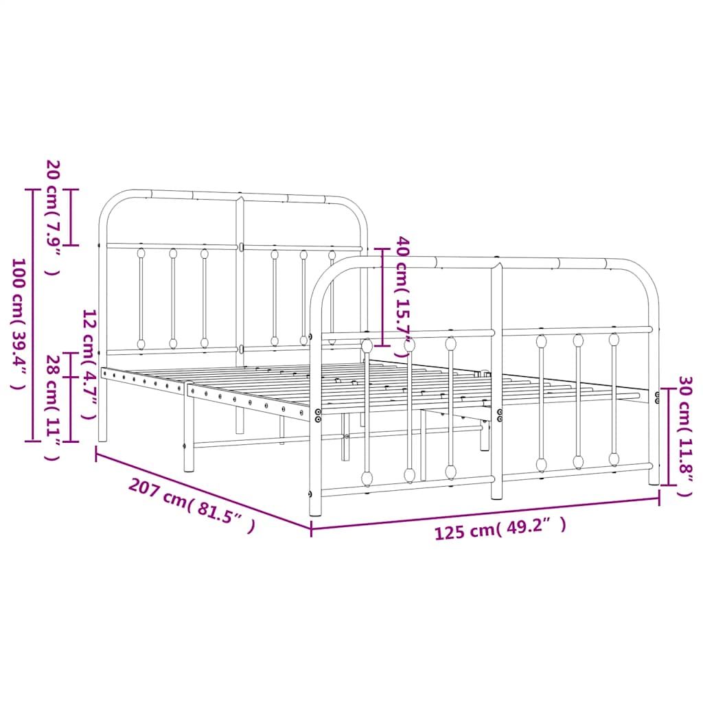 vidaXL Metal Bed Frame without Mattress with Footboard Black 120x200cm
