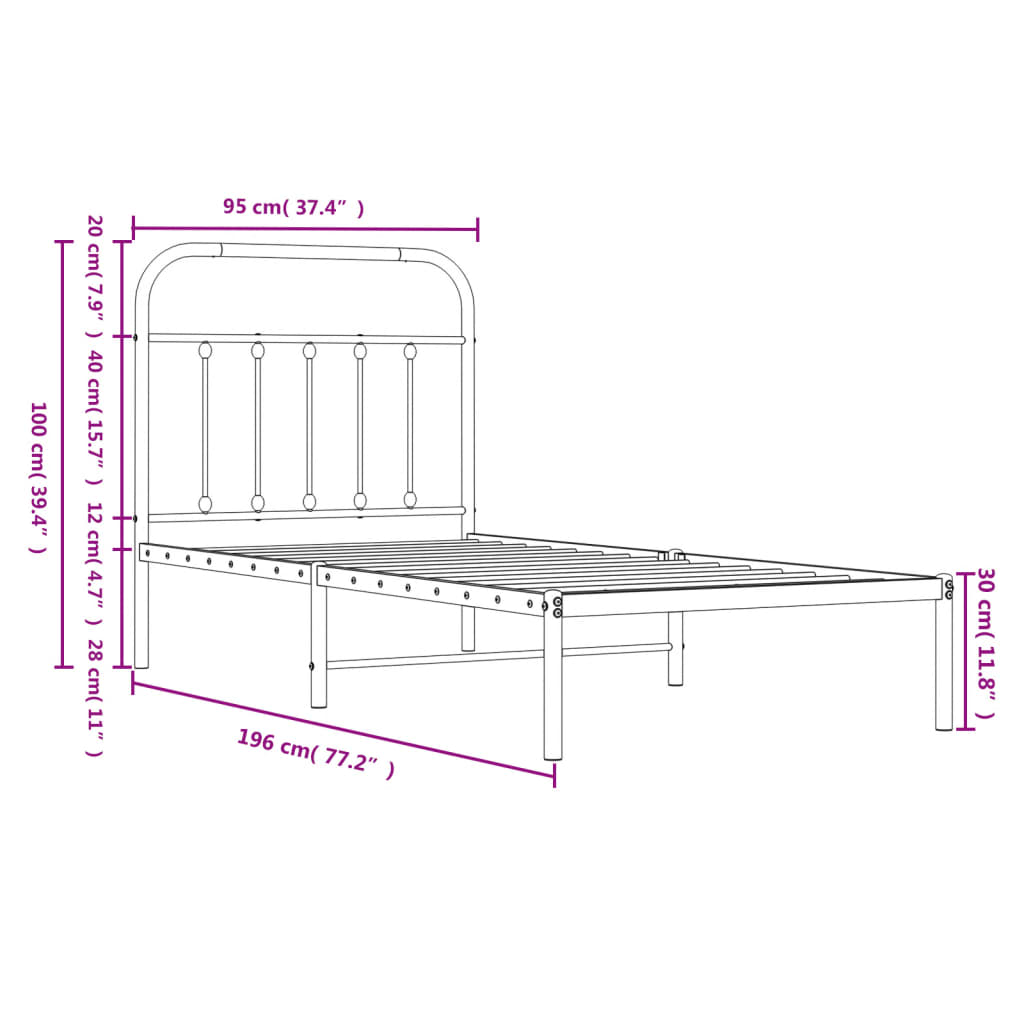 vidaXL Metal Bed Frame without Mattress with Headboard White 90x190cm