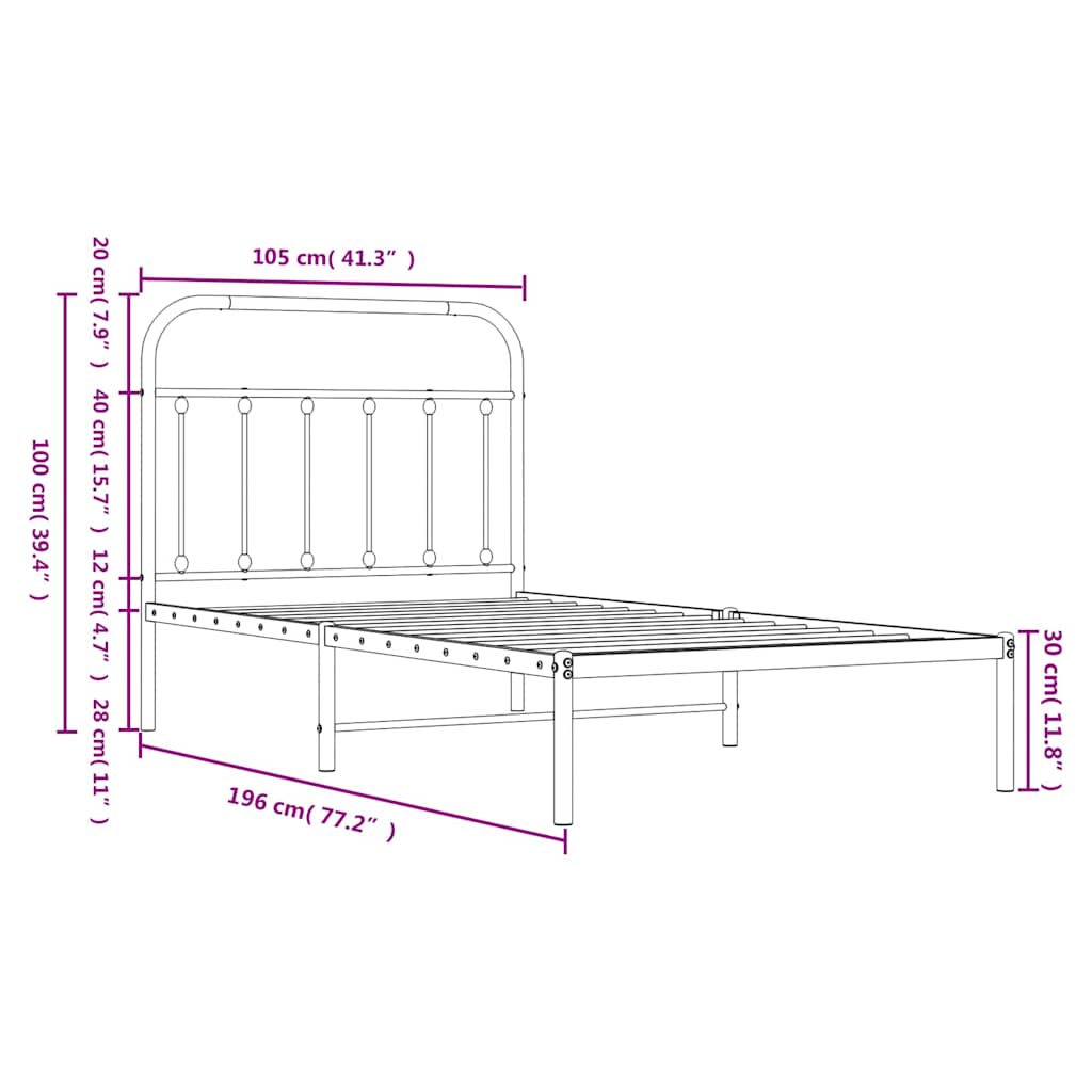 vidaXL Bed Frame | White | Powder-Coated Steel | Single | Bed Frame