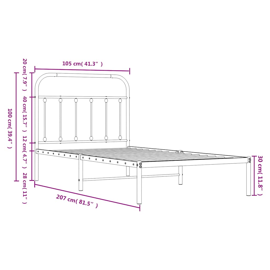 vidaXL Bed Frame | White | Powder-Coated Steel | Single | Bed Frame