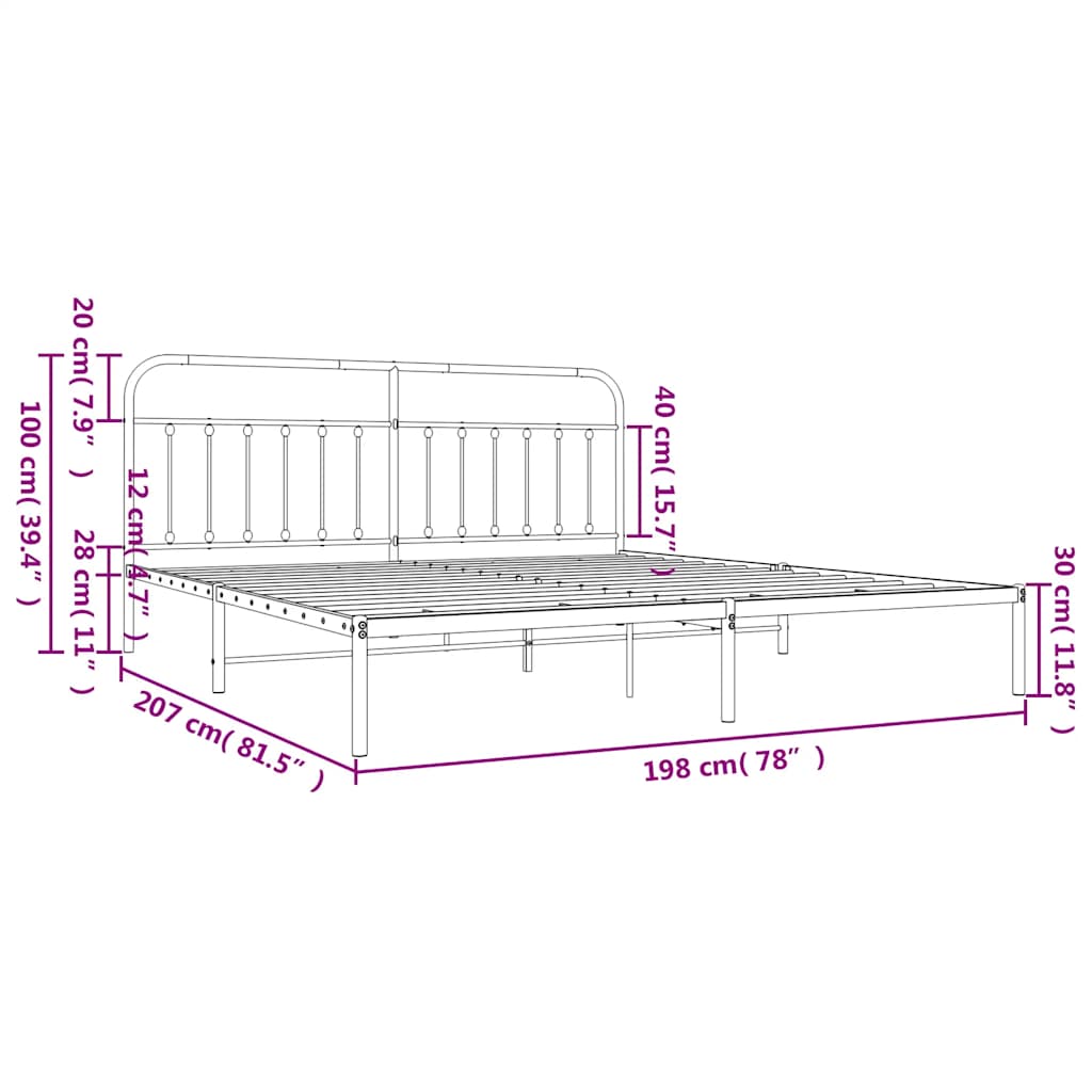 vidaXL Bed Frame | White | Powder-Coated Steel | 193 cm x 203 cm | Industrial