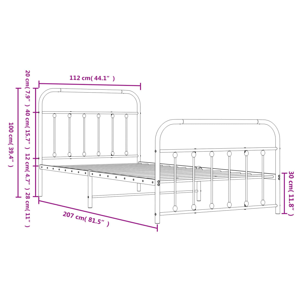 vidaXL Bed Frame | White | Powder-Coated Steel | Single | Bed Frame