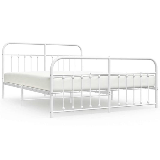 vidaXL Bed Frame | White | Powder-coated steel | Double | Bed Frame