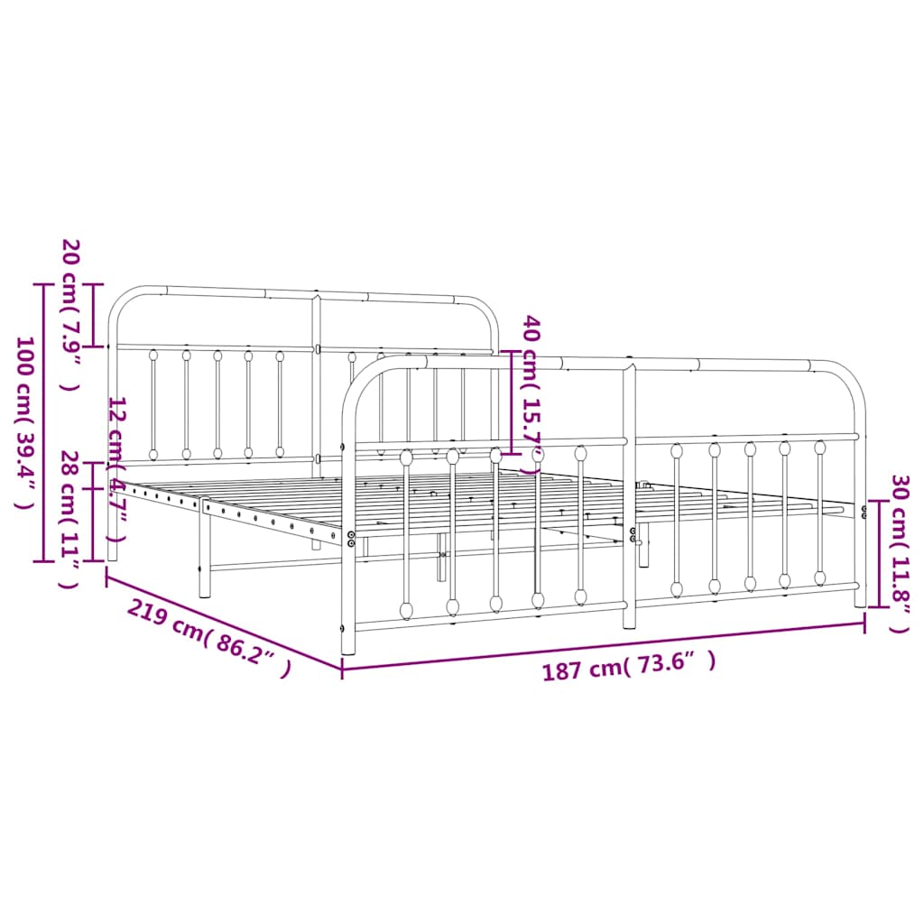 vidaXL Bed Frame | White | Powder-coated steel | Double | Bed Frame