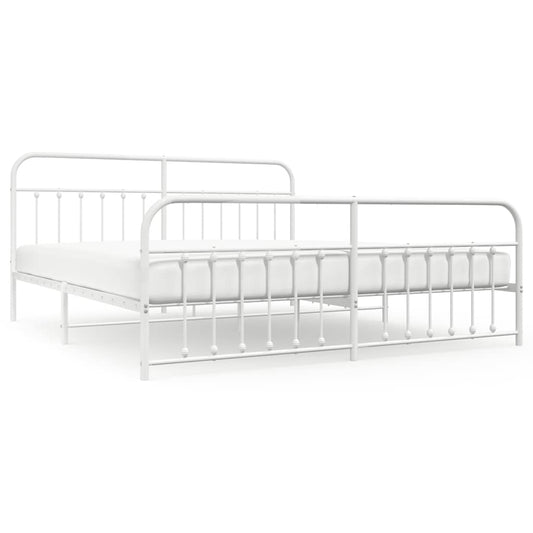 vidaXL Metal Bed Frame without Mattress with Footboard White 200x200cm