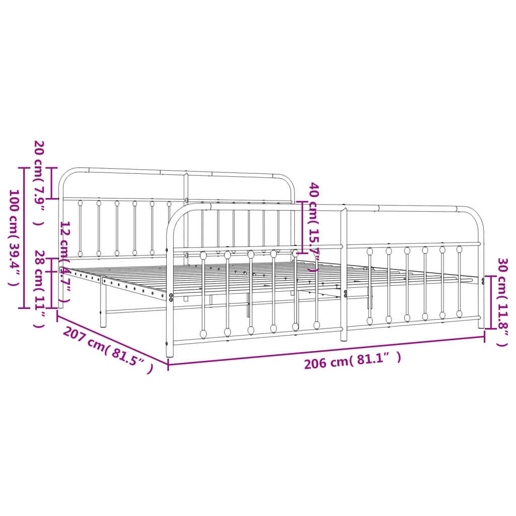 vidaXL Bed Frame | White | Steel | 200x200 cm | Bed Frame | Rectangular