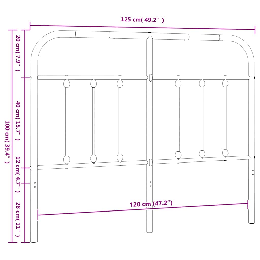 vidaXL Metal Replace Headboard White 120 cm
