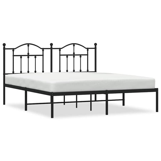 vidaXL Metal Bed Frame without Mattress with Headboard Black 160x200cm
