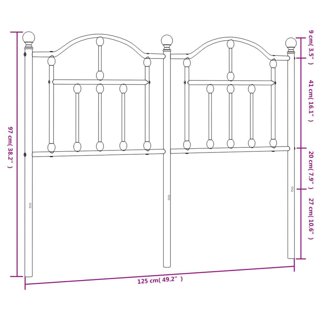 vidaXL Headboard | Black | Steel | Durable | Headboard | Rectangular