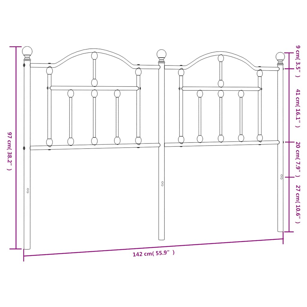 vidaXL Headboard | Black | Steel | Double Bed | Durable | Black Headboard