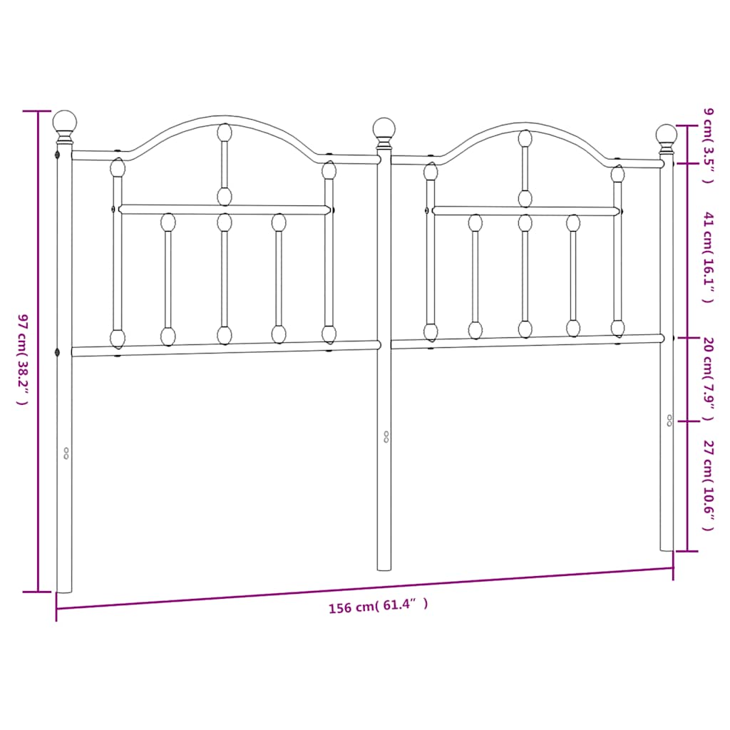 vidaXL Metal Replace Headboard Black 150 cm