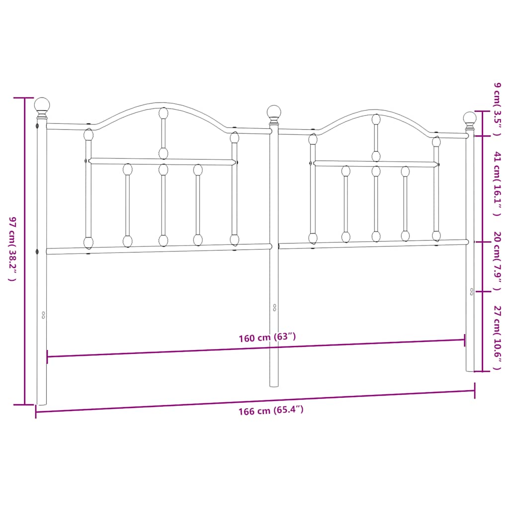 vidaXL Headboard | Black | Powder-Coated Steel | Double | Durable | Headboard