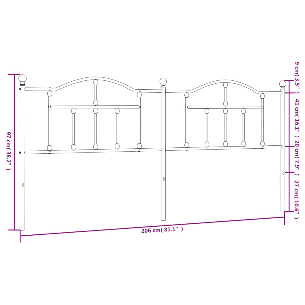 vidaXL Headboard | Black | Steel | Double | Durable | Headboard | Rectangular