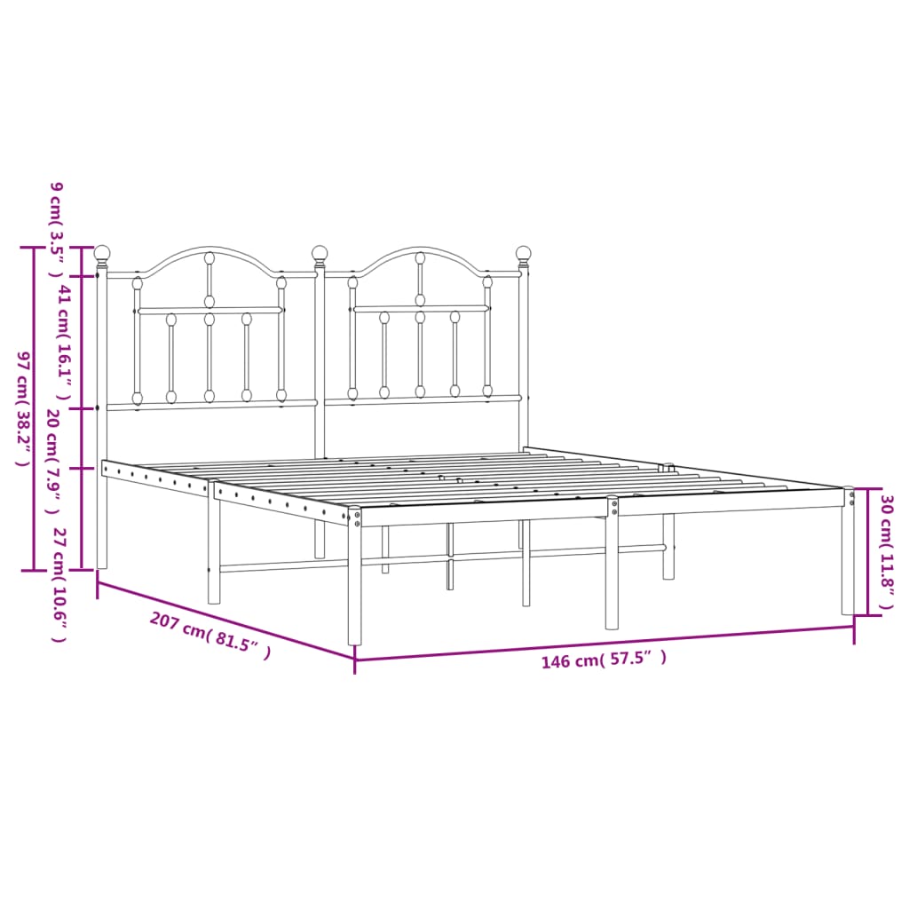 vidaXL Metal Bed Frame without Mattress with Headboard White 140x200cm
