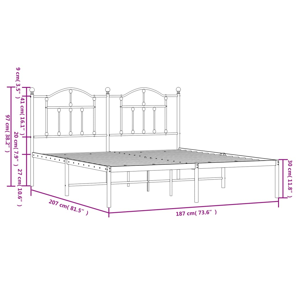 vidaXL Metal Bed Frame without Mattress with Headboard White 180x200cm