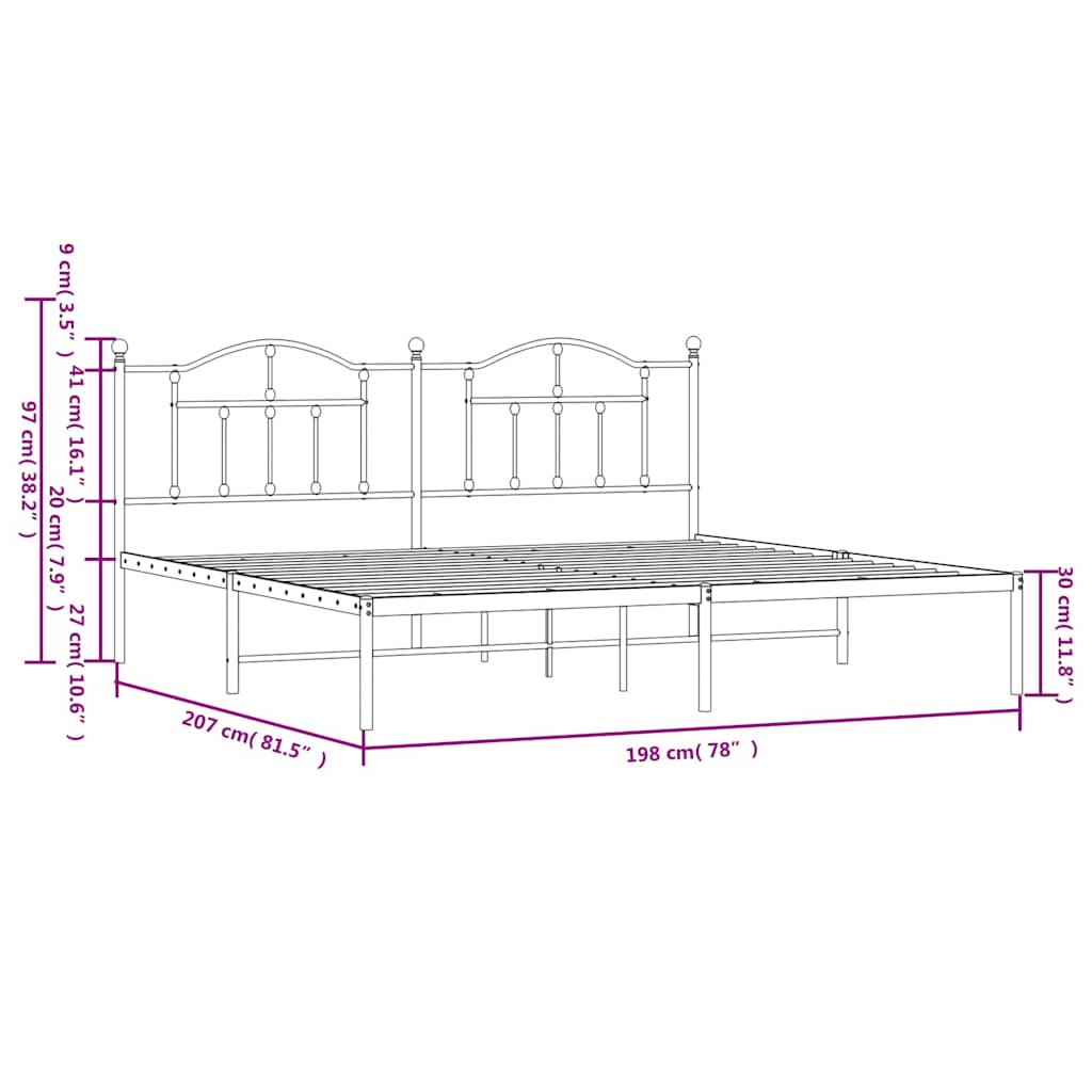 vidaXL Metal Bed Frame without Mattress with Headboard White 193x203cm
