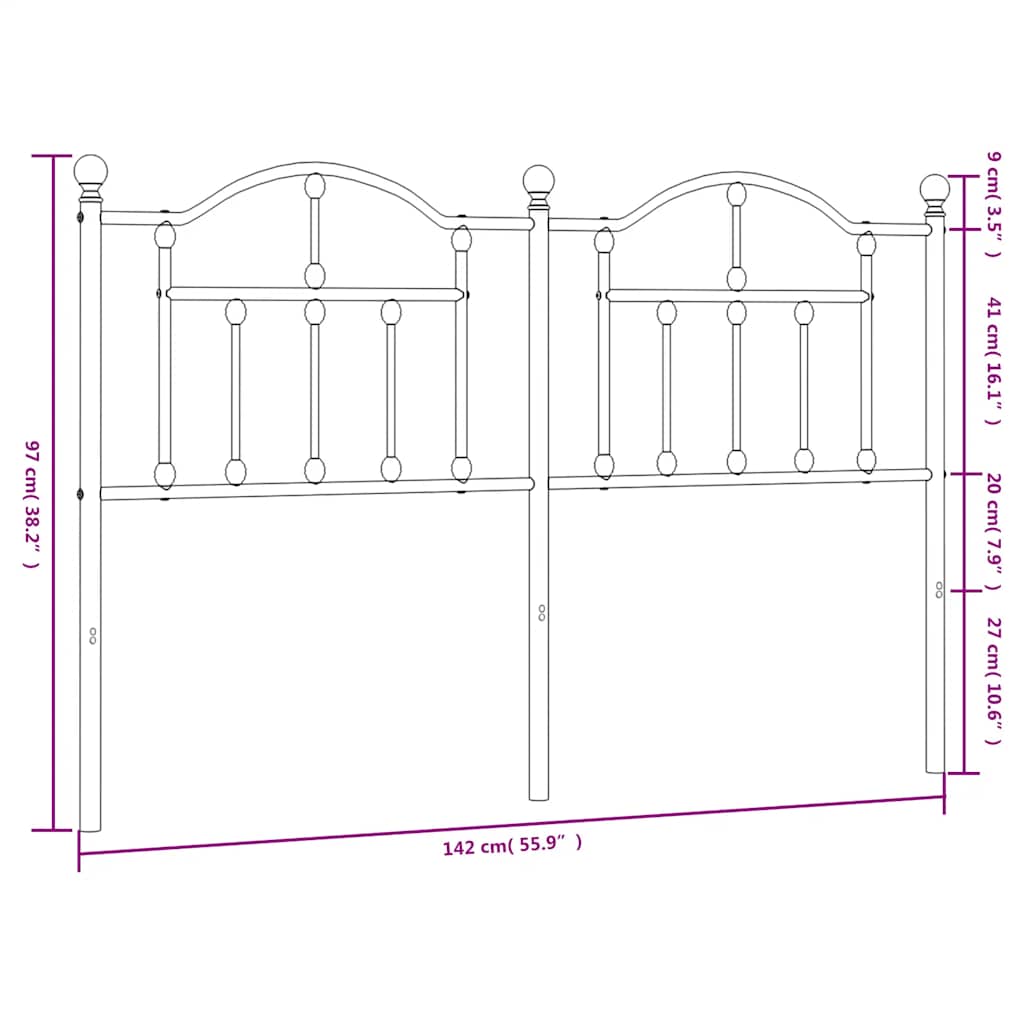 vidaXL Metal Replace Headboard White 135 cm