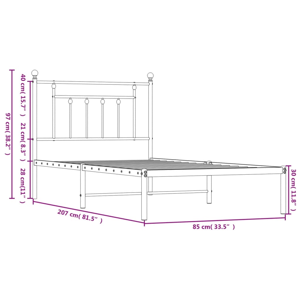 vidaXL Metal Bed Frame without Mattress with Headboard Black 80x200cm