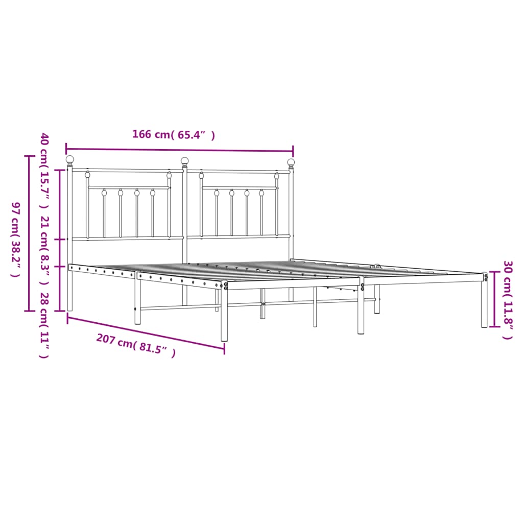 vidaXL Metal Bed Frame without Mattress with Headboard Black 160x200cm