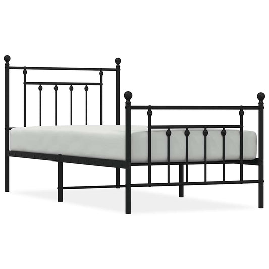 vidaXL Bed Frame | Black | Powder-Coated Steel | Single | Metal Bed Frame