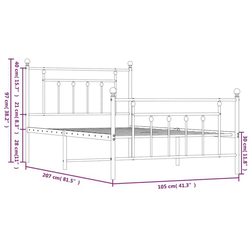 vidaXL Bed Frame | Black | Steel | Single | Industrial | Bed Frame | Rectangular