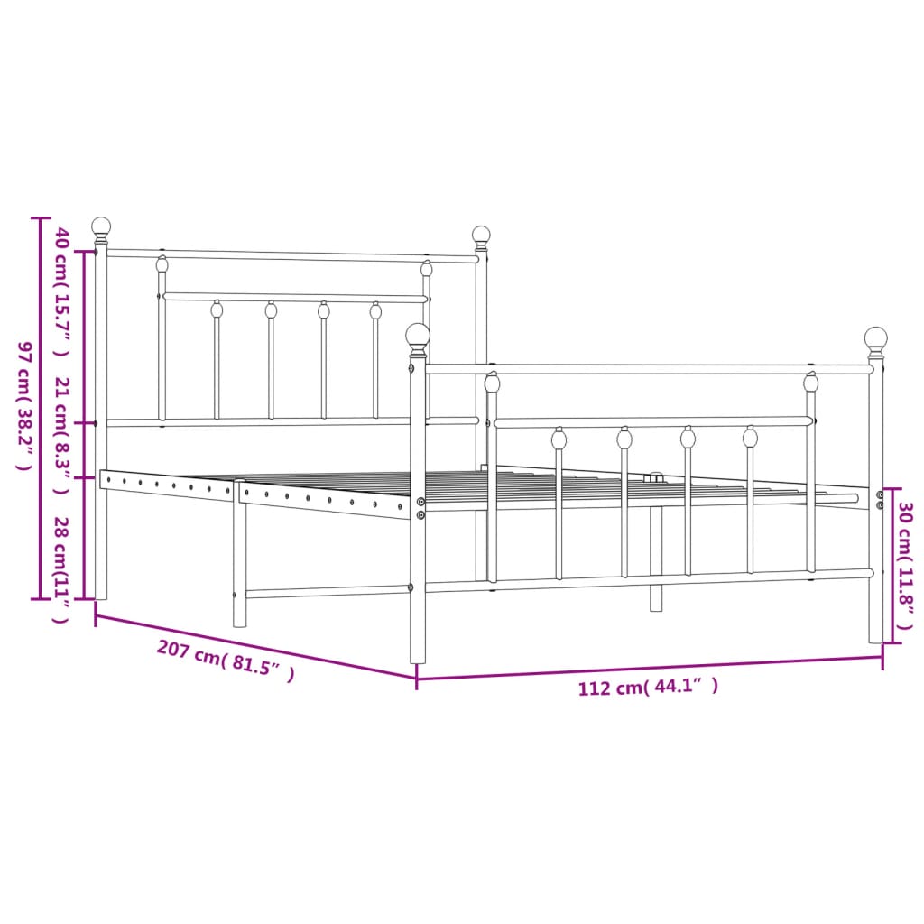 vidaXL Metal Bed Frame without Mattress with Footboard Black 107x203cm