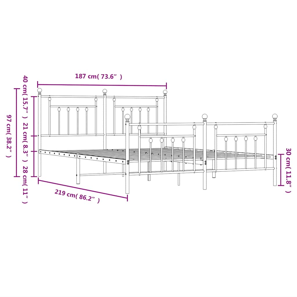 vidaXL Bed Frame | Black | Powder-Coated Steel | 183x213 cm | Bed Frame