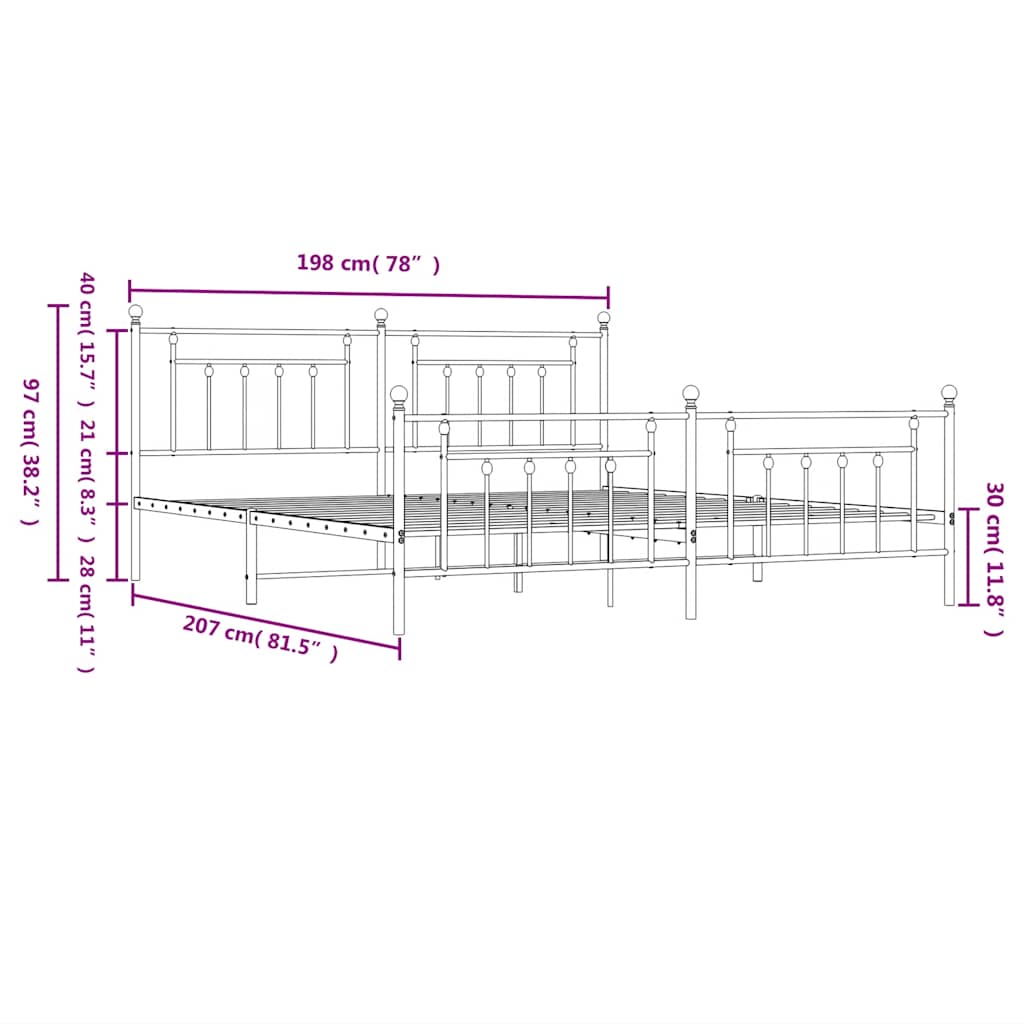 vidaXL Bed Frame | Black | Steel | Double | Bed Frame | Rectangular | Industrial