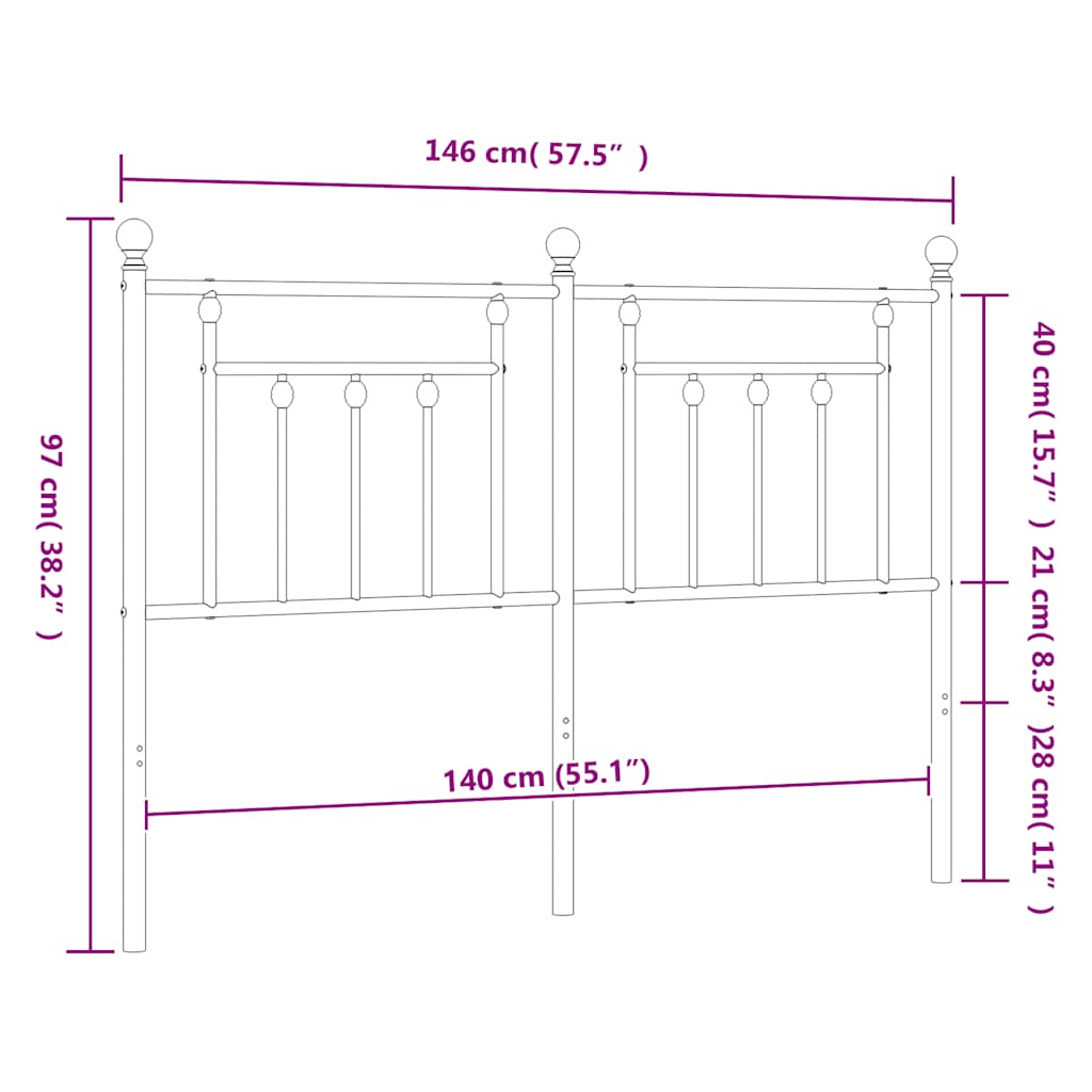 vidaXL Metal Replace Headboard Black 140 cm