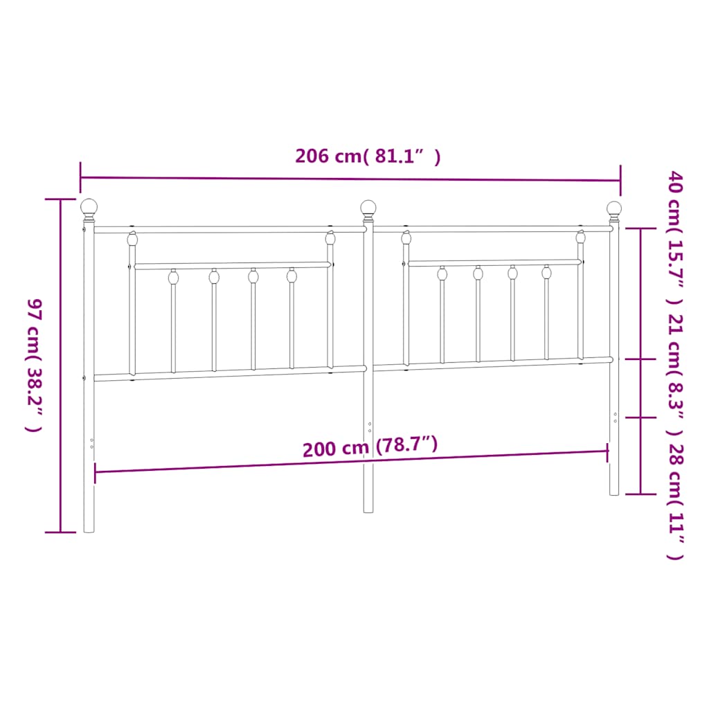 vidaXL Metal Replace Headboard Black 200 cm