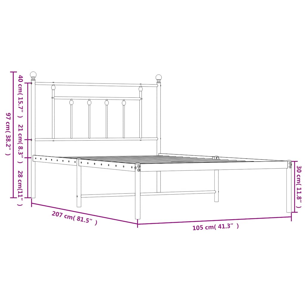 vidaXL Bed Frame | White | Powder-Coated Steel | Single | Bed Frame