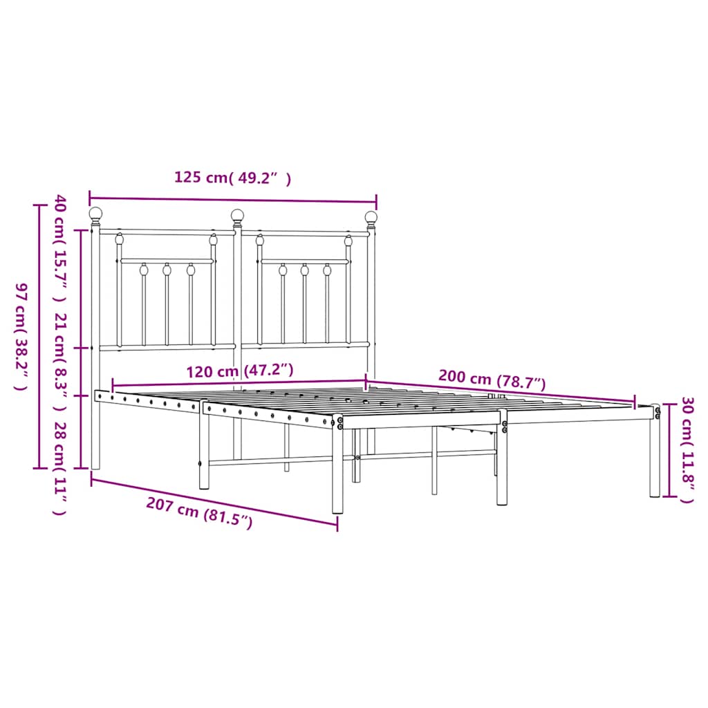 vidaXL Bed Frame | White | Powder-Coated Steel | Double | Bed Frame