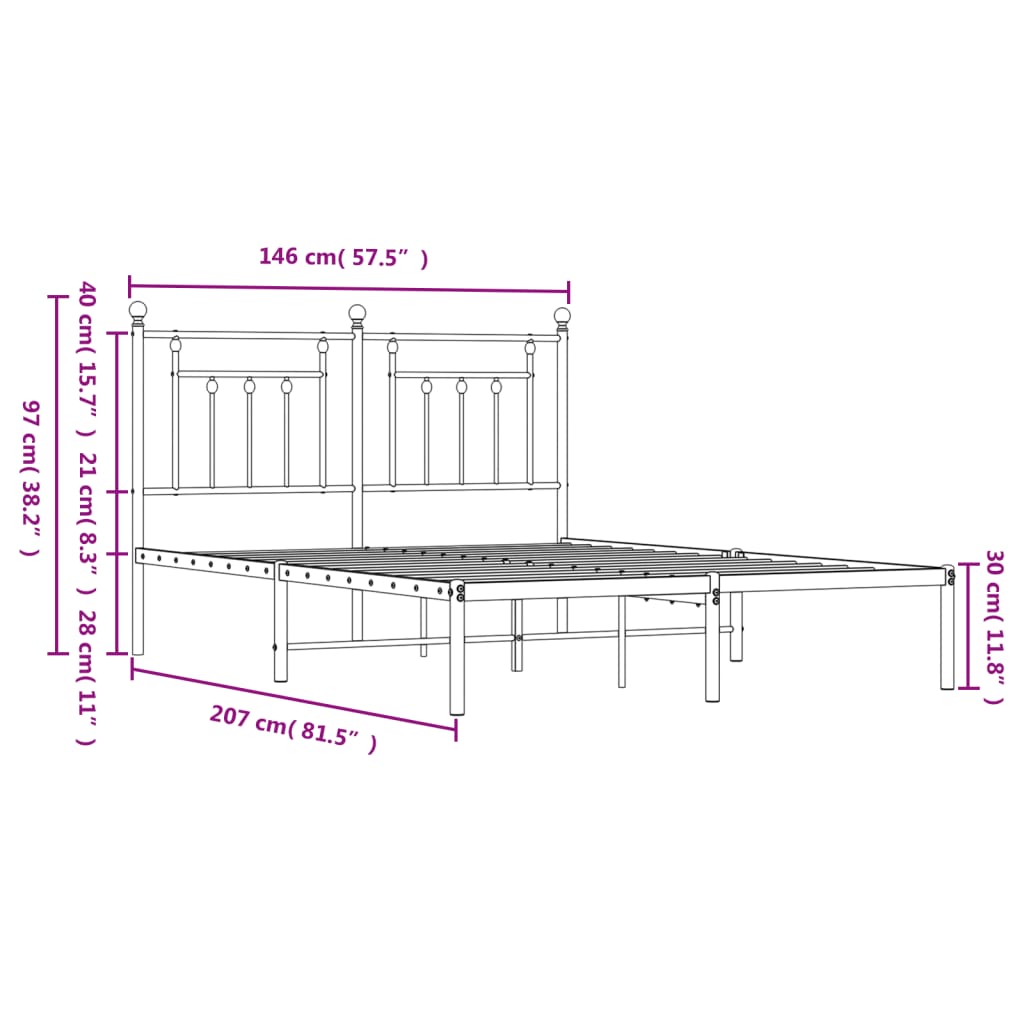vidaXL Bed Frame | White | Powder-Coated Steel | Double | Bed Frame