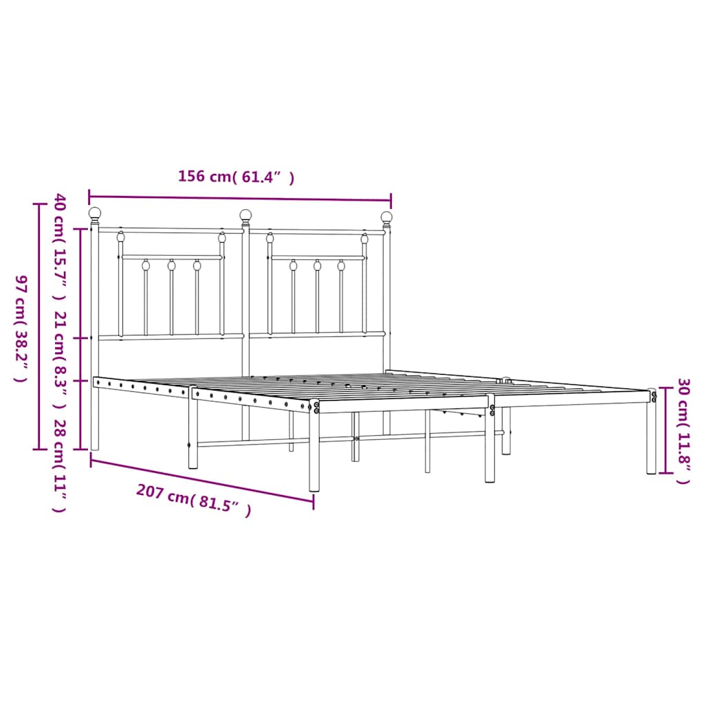 vidaXL Bed Frame | White | Powder-coated steel | King Size | Bed Frame