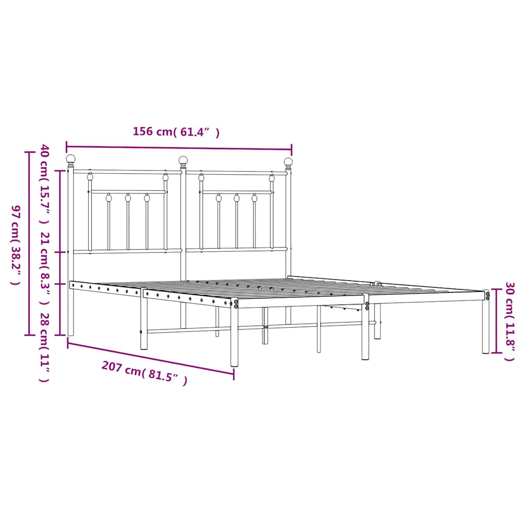 vidaXL Metal Bed Frame without Mattress with Headboard White 150x200cm